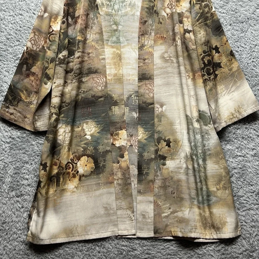Chicos Travelers Duster Jacket Size 2 US Large Tan Brown Asian Kimono 3/4 Sleeve - Picture 3 of 15